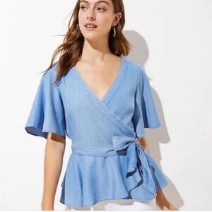 LOFT Light Blue Wrap Blouse